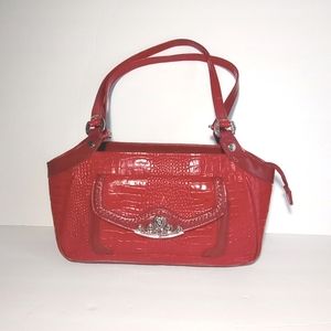 MC Marc Chantal Vintage Red Faux Croc Embossed Leather Women's Shoulder Bag